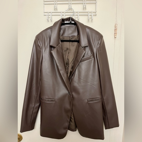 Brown Vegan Leather Blazer - Seven Sisters - Picture 1 of 9